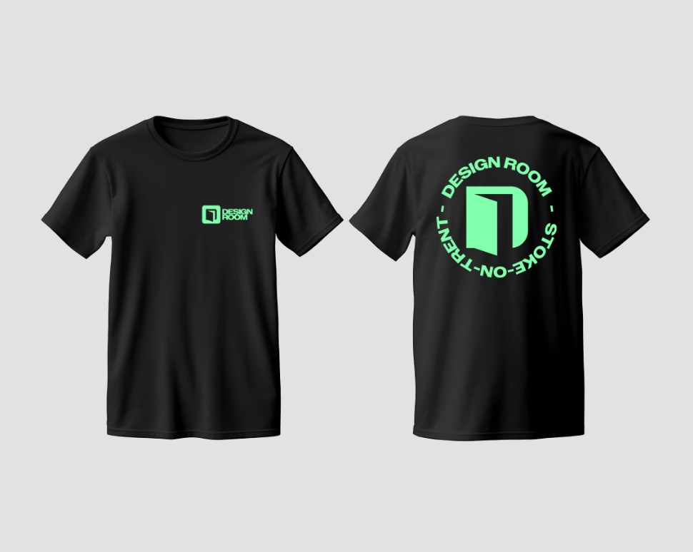 Disruptive Ltd bespoke design agencies branded t-shirt concept with bold typography & logo placement