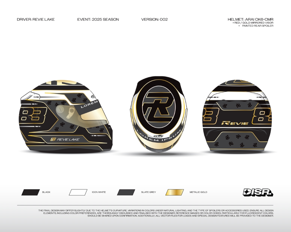 Disruptive Ltd bespoke motorsport helmet design featuring branded colours & custom livery