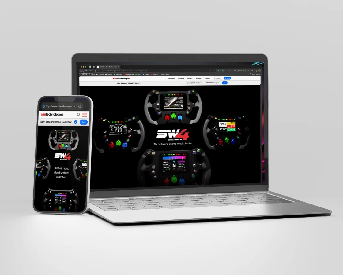 Disr. responsive digital design for Aim Technologies displayed across mobile & desktop devices