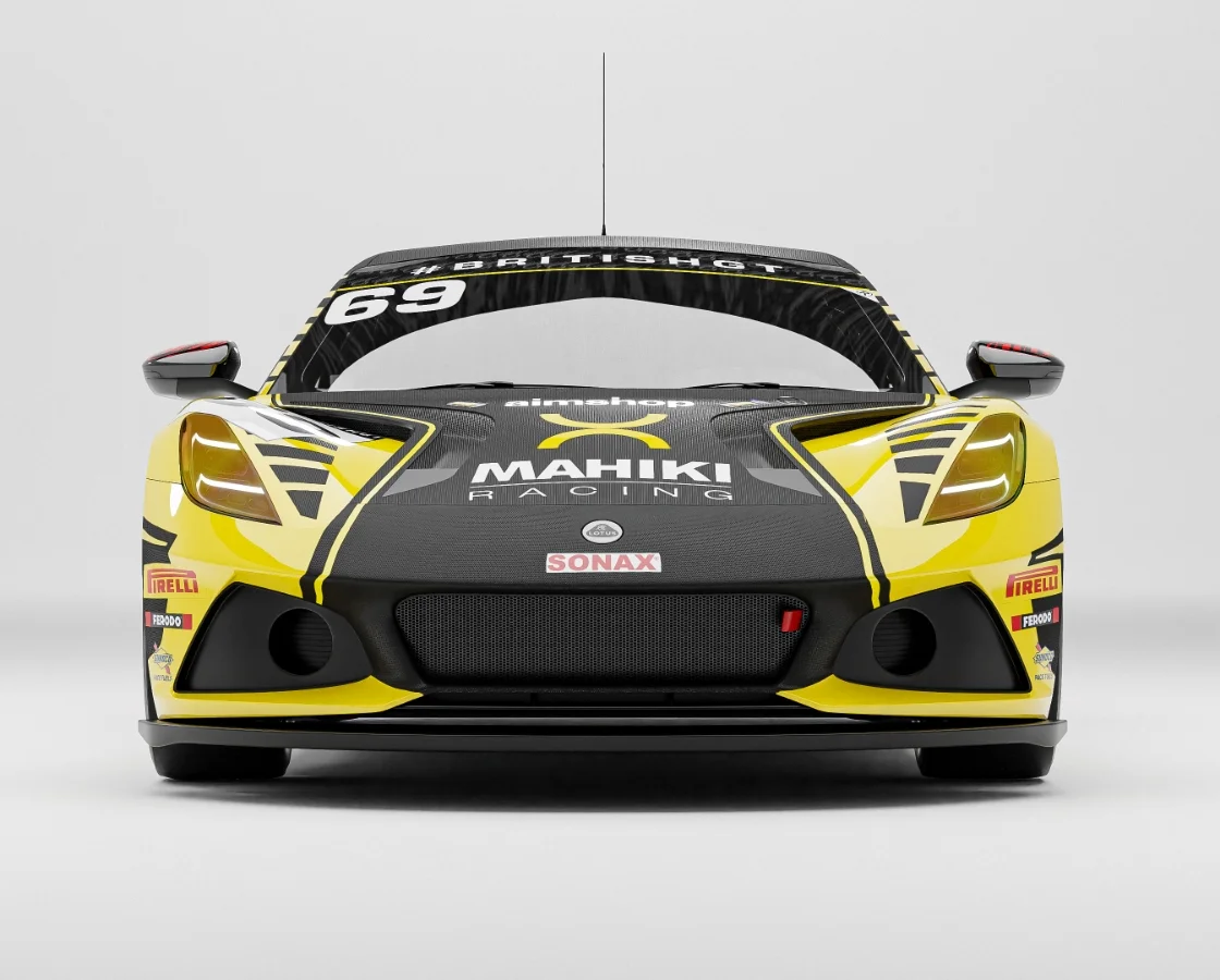 Disruptive Ltd 3D visualisation of custom Mahiki Racing livery on a Lotus GT4 race car