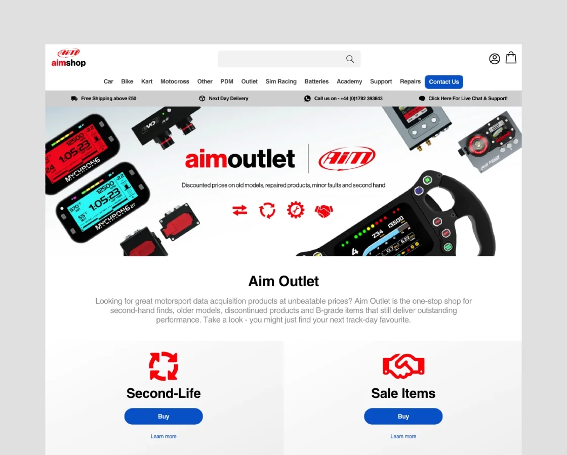 Dirsruptive developed an eCommerce site for motorsport products, built using the Shopify platform