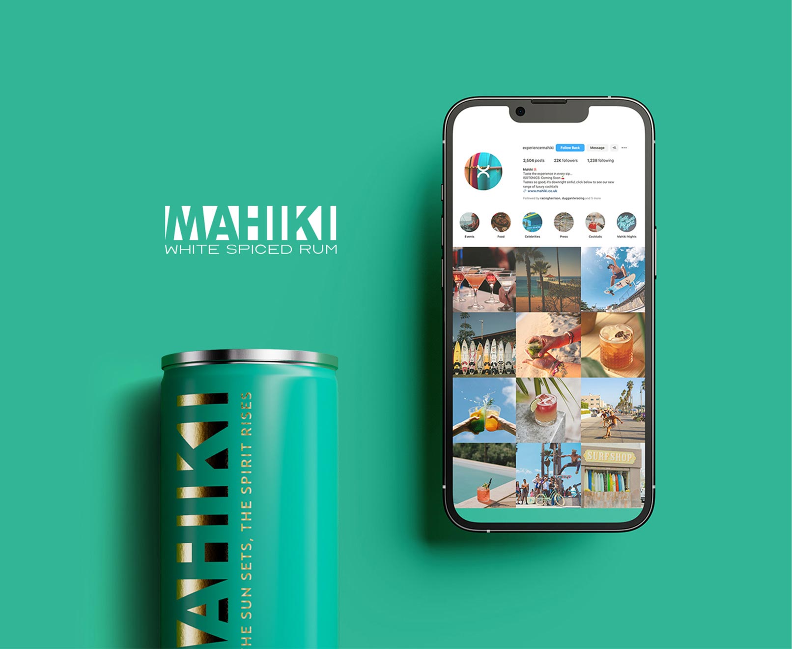 Mahiki White Spiced Rum digital brand showcase by Disr. featuring lifestyle Instagram strategy & can product design